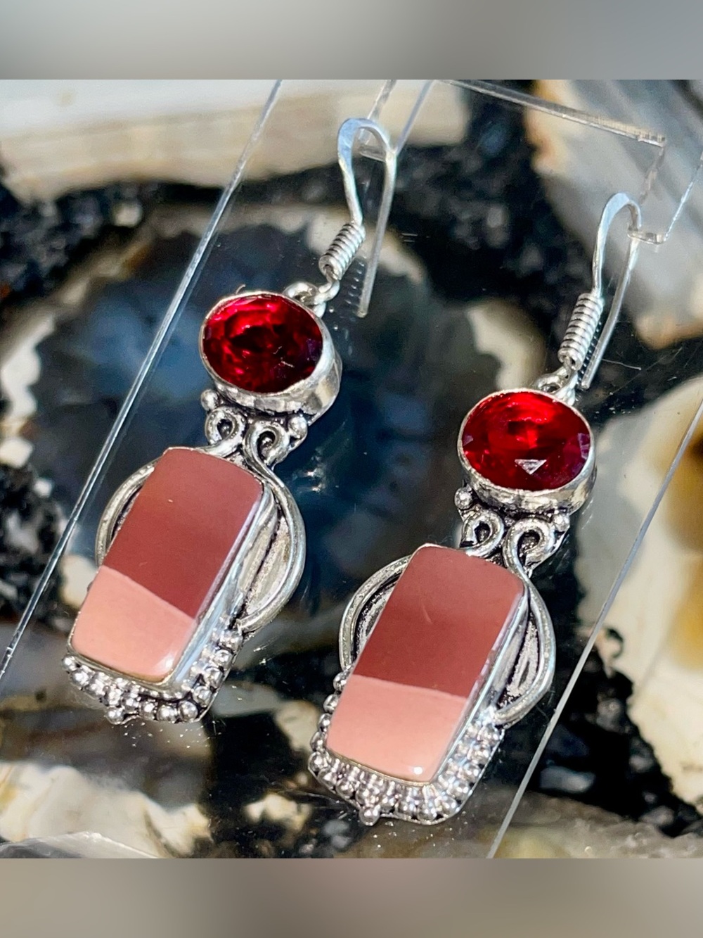 Burgundy Mookaite Earrings 2 1/4”